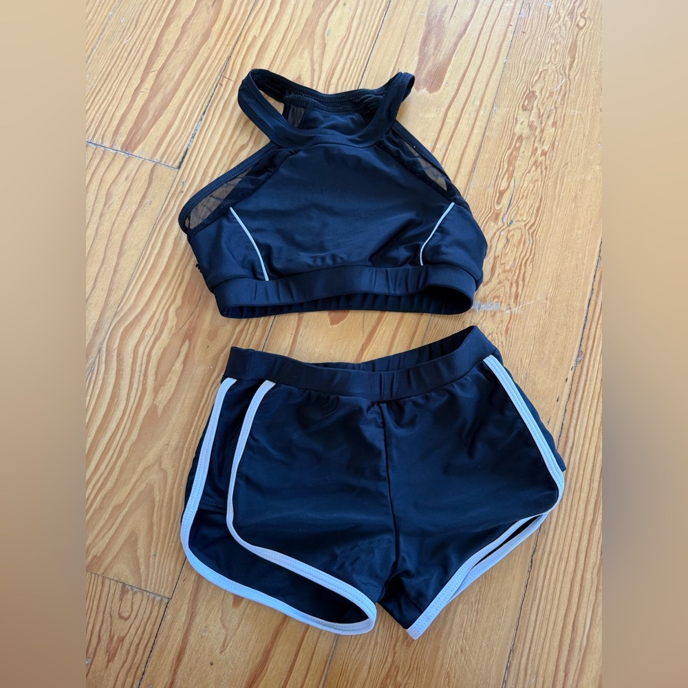 Girls black 2 piece swimsuit with shorts bottom